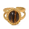 Oval Natural Tiger Eye Finger Rings RJEW-Q822-25G-01-2