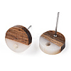 Opaque Resin & Walnut Wood Flat Round Stud Earrings EJEW-TAC0021-17A-01-2