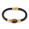 Column Natural Tiger Eye Bead Leather Cord Bracelets BJEW-A009-03G-1