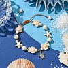 Starfish & Turtle Synthetic Turquoise Braided Beaded Bracelets BJEW-JB10926-04-1