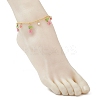 Faceted Round Natural Howlite & Glass Seed Beaded Flower Tassel Brass Cable Chain Anklets for Women AJEW-MZ00007-02-3