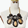 Aluminum Wire Wrapped Resin Beaded Oval Pendant Necklaces & Flat Round Stud Earrings Sets WG92AA6-01-1