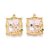 304 Stainless Steel and Enamel Resin ABS Imitation Pearl Glitter Powder Pendants STAS-T069-81M-2