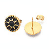 Flat Round with Sun 304 Stainless Steel Enamel Stud Earrings EJEW-T047-17G-A-2