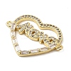 Heart Brass Micro Pave Clear Cubic Zirconia Connector Charmss KK-CJC0013-14D-G-RS-2