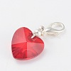 Heart Glass Pendants with Silver Color Plated Brass Lobster Claw Clasps HJEW-JM00176-2