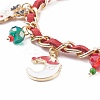 Christmas Candy Cane & Reindeer & Moon Alloy Charm Bracelet with Glass Beads BJEW-TA00090-02-4