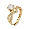 Brass Micro Pave Clear Cubic Zirconia Finger Rings for Women RJEW-U049-03G-4