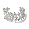 Stainless Steel Hollow Leaf Open Cuff Bangles for Women BJEW-G719-14P-2