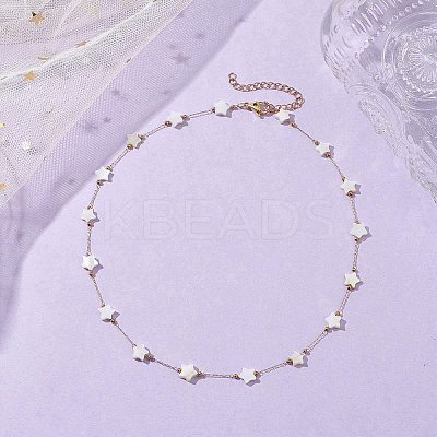 316 Stainless Steel Paperclip Chain & Star Natural White Shell Link Necklaces NJEW-JN05034-1