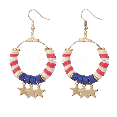 Independence Day Polymer Clay Heishi Beaded Ring with Star Dangle Earrings EJEW-TA00186-1