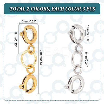 6Pcs 2 Colors 304 Stainless Steel Spring Ring Clasps FIND-AB00013-1