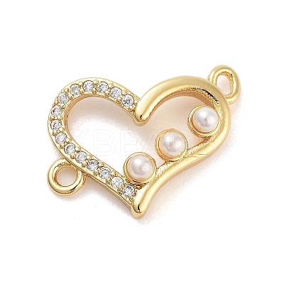 Rack Plating Brass Micro Pave Clear Cubic Zirconia Heart Connector Links KK-Z064-44G-1