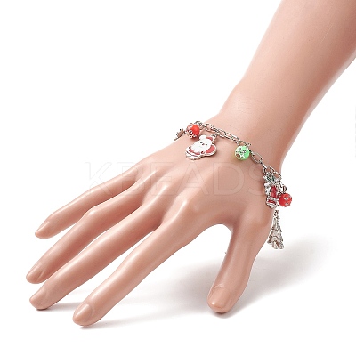 Christmas Tree & Santa Claus Alloy Enamel & Acrylic Charm Bracelet BJEW-JB09301-1