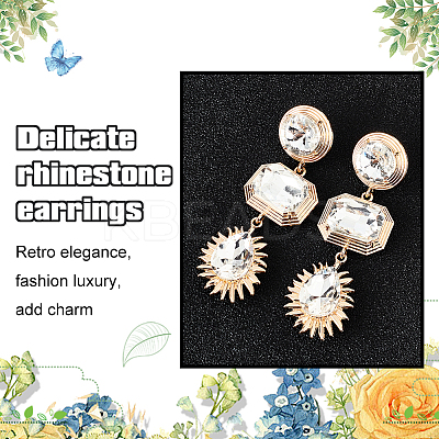 4 Pairs 4 Colors Oval & Teardrop & Rectangle Rhinestone Dangle Stud Earrings EJEW-AN0003-05-1