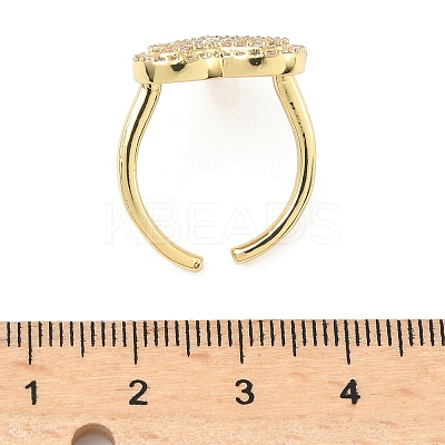 Heart Brass Micro Pave Cubic Zirconia Cuff Rings for Women RJEW-A069-12G-1