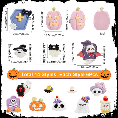 84Pcs 16 Styles Halloween Opaque Resin Decoden Cabochons CRES-SC0002-89-1
