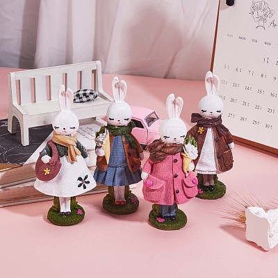 Resin Standing Rabbit Statue Bunny Sculpture Tabletop Rabbit Figurine for Lawn Garden Table Home Decoration ( Pink ) JX083A-1