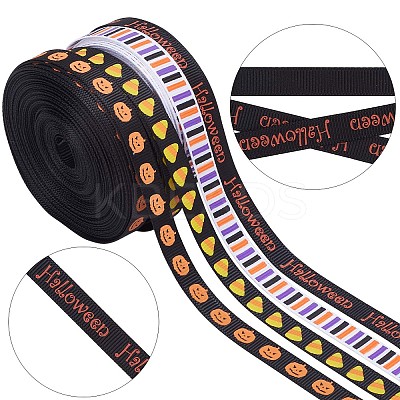 4 Rolls 4 Styles Halloween Theme Polyester Ribbon OCOR-GF0002-62-1