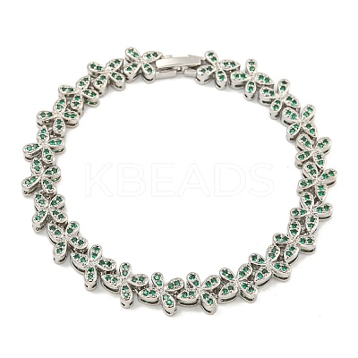 Rack Plating Brass Pave Cubic Zirconia Butterfly Link Bracelets for Women BJEW-B110-05P-04-1