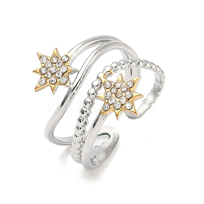 Sun 304 Stainless Steel Rhinestone Cuff Rings LS-RJEW-D338-04GP-1