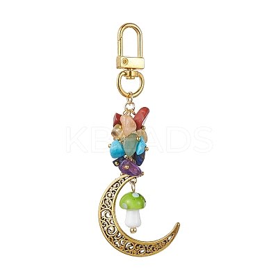 Alloy Hollow Moon & Lampwork Mushroom Pendant Decorations HJEW-JM01612-01-1