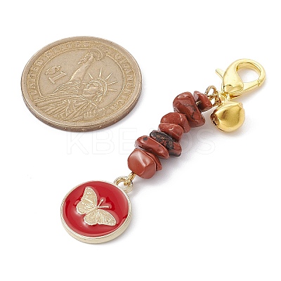 Flat Round with Butterfly Alloy Enamel Pendant Decorations HJEW-JM01516-1