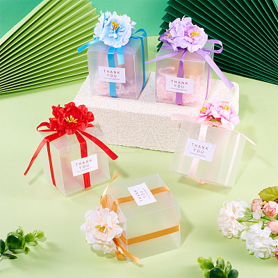 Clear PVC Candy Gift Packaging Boxes with Ribbon & Artificial Flower CON-TAC0001-20C-1
