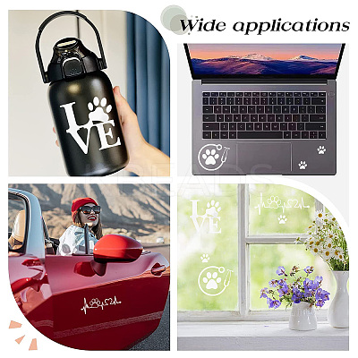 8 Sheets 4 Style Waterproof Heart & Bear Paw Pattern PET Car Decals Stickers STIC-GF0001-03B-1