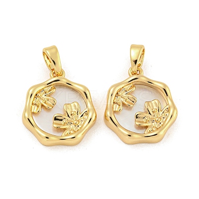 Brass Pave Shell Pendants KK-G490-37G-1