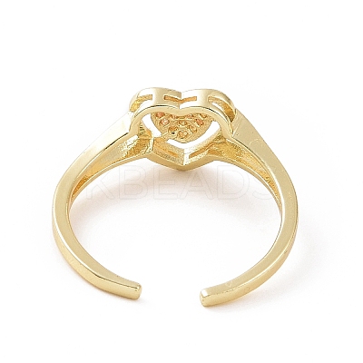 Clear Cubic Zirconia Heart Open Cuff Ring RJEW-G283-10G-1
