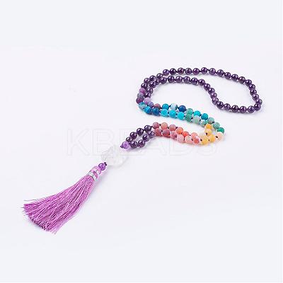 Frosted Natural Weathered Agate and Gemstone Necklace NJEW-F159-A-1