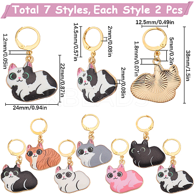 1 Set Cat Alloy Enamel Pendant Locking Stitch Markers HJEW-SC0001-62-1
