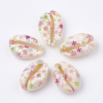 Printed Natural Cowrie Shell Beads X-SHEL-S274-27I-1