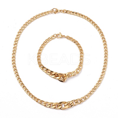 Men's PVD Vacuum Plating 304 Stainless Steel Graduated Cuban Link Chain Necklaces & Bracelets Jewelry Sets SJEW-I207-01G-1