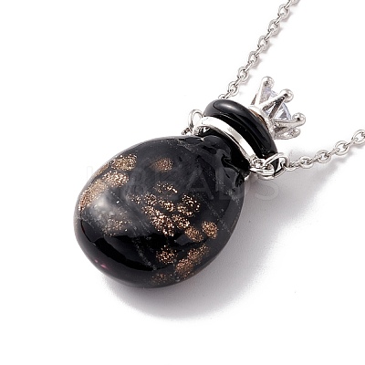 Glass Perfume Vial with Crown Pendant Necklace NJEW-H218-01F-1