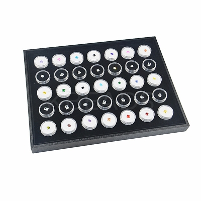 Wood Jewelry Display Case Box with 35 Mini Column Plastic Screw Top Foam Gem Jars CON-NH0001-04B-1