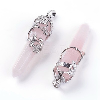 Natural Rose Quartz Big Pointed Pendants G-A172-16B-1