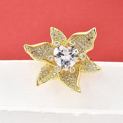 Brass Micro Pave Cubic Zirconia Cuff Rings for Women RJEW-F184-02G-1