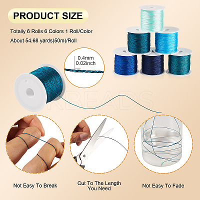 6 Rolls 6 Colors 6-Ply Polyester Metallic Thread OCOR-TA0003-11E-1