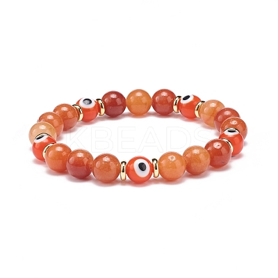 Natural Red Aventurine & Lampwork Evil Eye Round Beaded Stretch Bracelet BJEW-JB08713-04-1