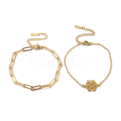 304 Stainless Steel Paperclip Chains & Cable Chain Bracelet Sets AJEW-U005-05D-G-1