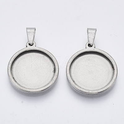 Tarnish Resistant 201 Stainless Steel Pendant Cabochon Settings X-STAS-S073-02A-P-1