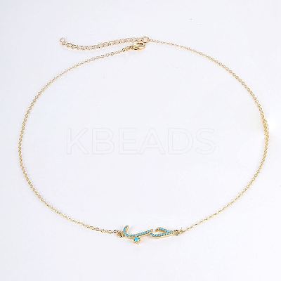 Cubic Zirconia Wave Pendant Necklace with Golden Brass Chains RP3424-1-1