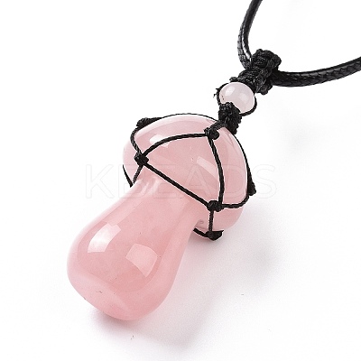 Natural Rose Quartz Mushroom Pendant Necklace NJEW-E065-01D-1