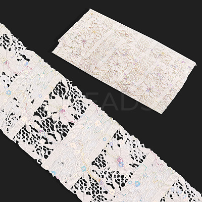 5Yards Polyester Flower Lace Ribbons with Paillettes OCOR-GF0005-24C-1