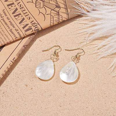 Natural Shell Teardrop Dangle Earrings EJEW-JE04953-1