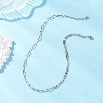 Modern Style 304 Stainless Steel Paperclip & Twisted Mixed Chain Necklaces NJEW-JN05853-1