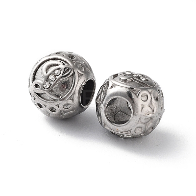 304 Stainless Steel Rhinestone European Beads STAS-A092-10L-P-1