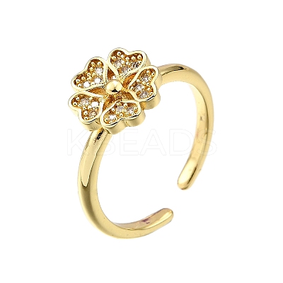 Brass Micro Pave Clear Cubic Zirconia Cuff Rings for Women RJEW-H247-27G-1